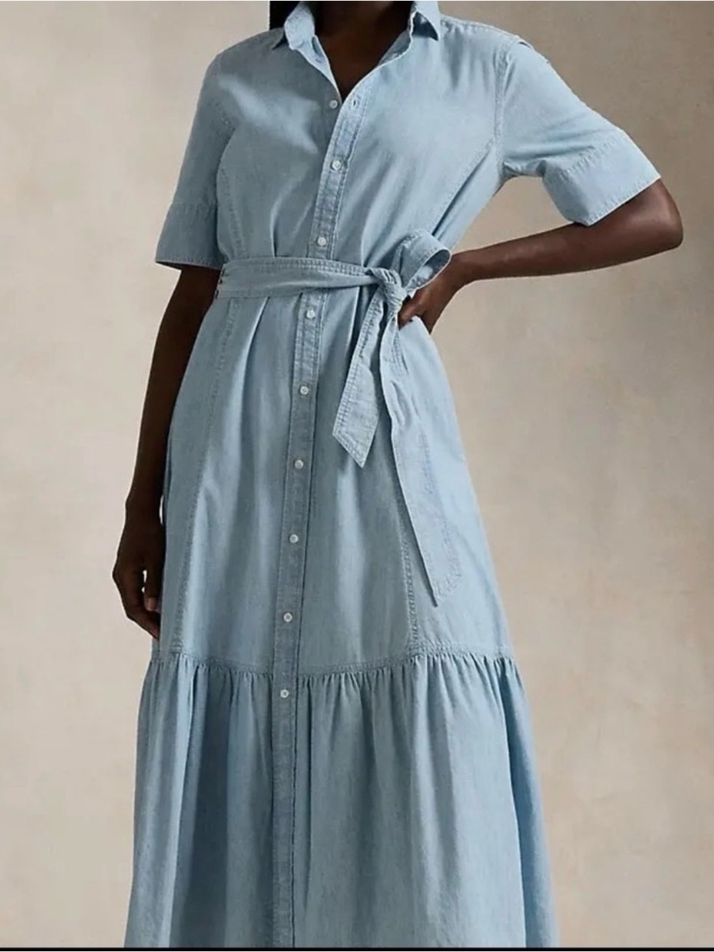 Ralph Lauren Light Blue Chambray Maxi Shirt Dress Sz 8 - Picture 3 of 6